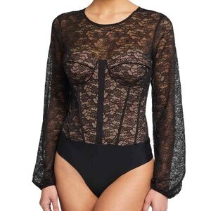 Cami NYC L28121 Woman's Briar Black Lace Corset Bodysuit